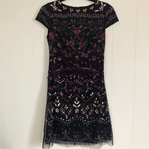 Adrianna Papell Black / Pink Beaded Sheath Dress